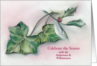 Custom Christmas Invitation Winter Holly and Ivy Pastel Art card