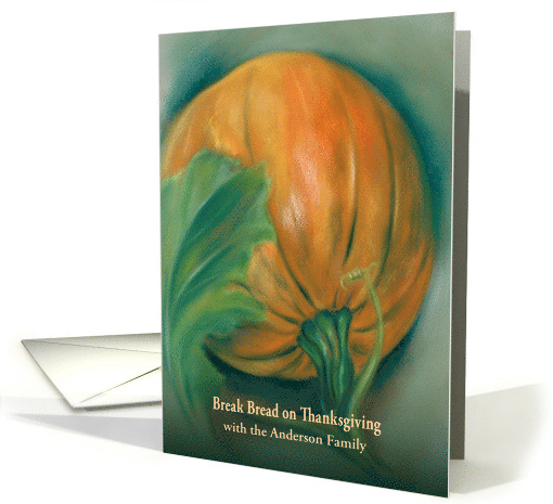 Personalized Thanksgiving Invitation Pumpkin and Leaf Pastel Art card