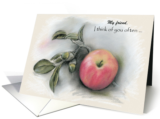 Custom Friend Thinking of You Autumn Apple and Acorns Pastel Art card