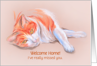 Custom Welcome Home from Cat Orange and White Tabby Pastel card