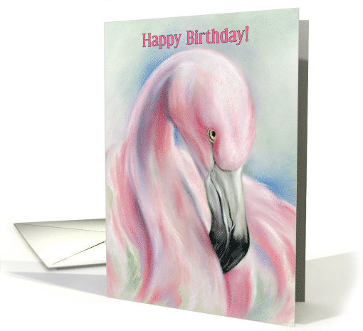 Happy Birthday Pink Flamingo Pastel Artwork card (1497238)