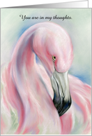 Custom Thinking of You Pink Flamingo Pastel Artwork card