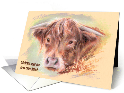 Brown Long Haired Highland Cow Birthday card (1498116)
