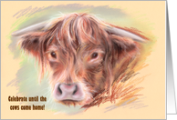 Brown Long Haired Highland Cow Birthday card