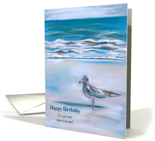 Custom Birthday Seagull on the Sea Shore Pastel Art for Her card