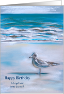 Custom Birthday Seagull on the Sea Shore Pastel Art for Her card