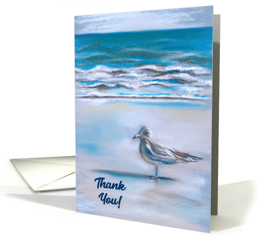 Thank You Seagull on the Sandy Sea Shore Pastel Art card (1498820)