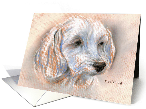 Custom Friendship Maltipoo Small White Dog Pastel Portrait card