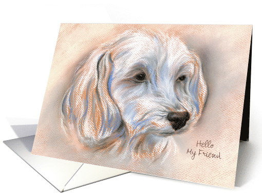 Custom Hello Maltipoo Small White Dog Portrait Pastel Art card