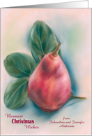 Personalized Christmas Wishes Red Pear with Magnolia Leaves Pastel card