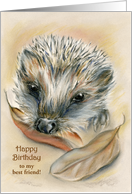 Custom Friend Birthday Cute Autumn Hedgehog Pastel card