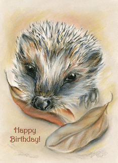 Happy Birthday Cute Autumn Hedgehog Pastel Art