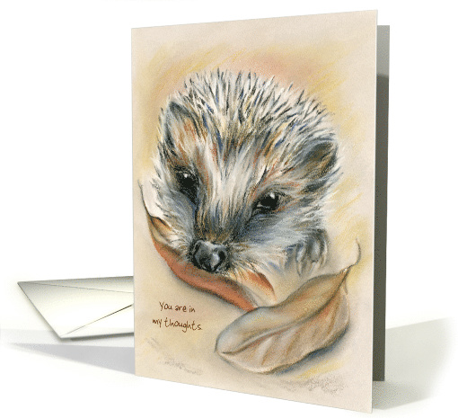 Custom Thinking of You Cute Autumn Hedgehog Pastel Art card (1501450)