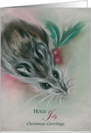 Holly Jolly Christmas Greetings Winter Mouse Pastel Art card