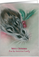 Custom Name Merry Christmas Winter Mouse Pastel Art Anderson card