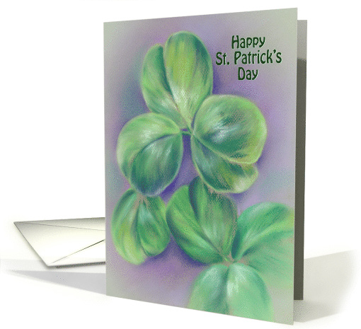 Happy St. Patricks Day Green and Purple Shamrock Clover Art card