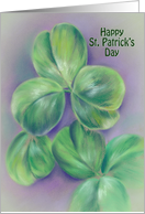 Happy St. Patrick’s Day Green and Purple Shamrock Clover Art card