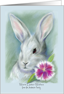 From Custom Name Easter Wishes White Bunny with Flower Anderson card