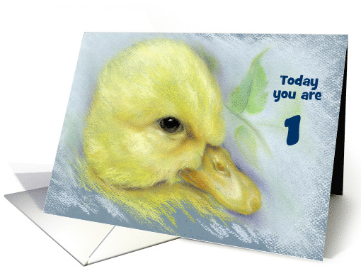 Custom Age Childs First Birthday Cute Yellow Duckling Pastel card