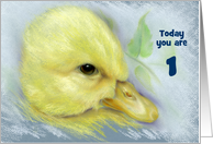 Custom Age Childs First Birthday Cute Yellow Duckling Pastel card