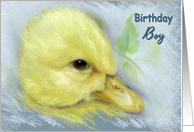 Birthday Boy Cute Yellow Duckling Pastel Artwork card