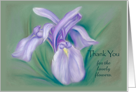 Custom Thank You for Gift of Flowers Purple Iris Pastel card