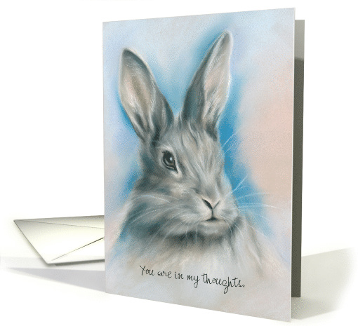 Custom Thinking of You Gray Bunny Rabbit Pastel Art card (1514772)