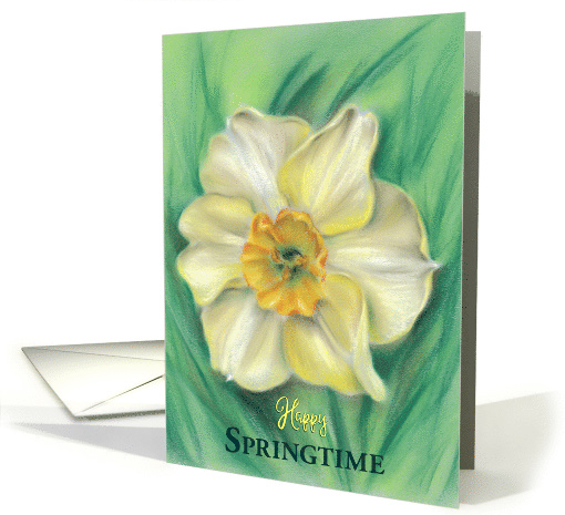 Happy Springtime Daffodil Floral Pastel Art card (1515672)
