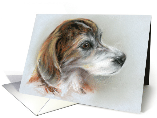 Brindle Beagle Mix Dog Portrait Pastel Fine Art Blank card (1517100)