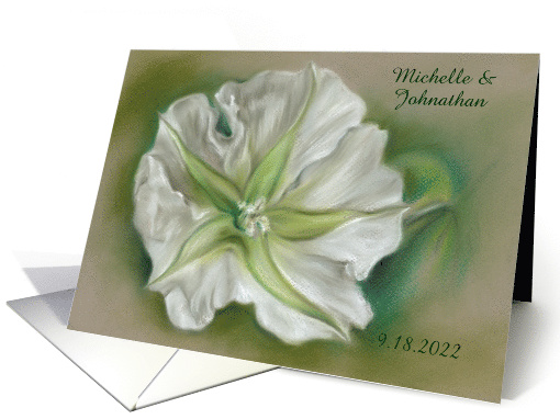 Personalized Names and Wedding Date White Moonflower Pastel card
