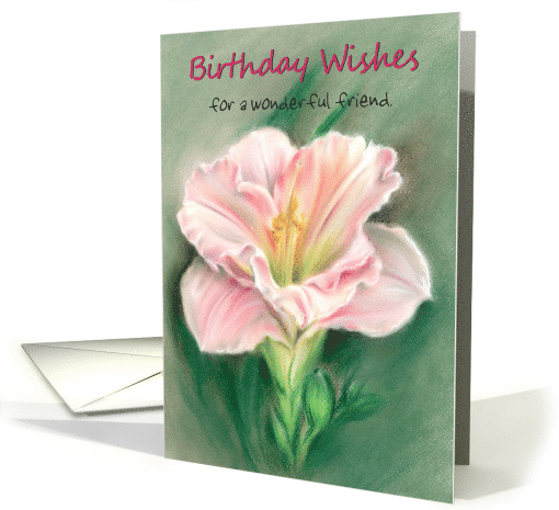 Custom Friend Birthday Pink Daylily Pastel Art card (1528710)