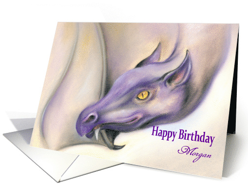 Personalized Name Birthday Purple Dragon Art M card (1530148)