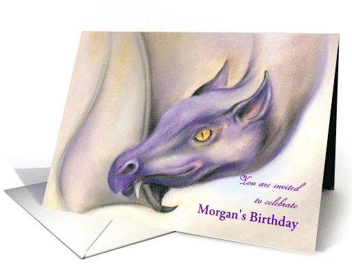 Personalized Birthday Party Invitation Purple Dragon Art card