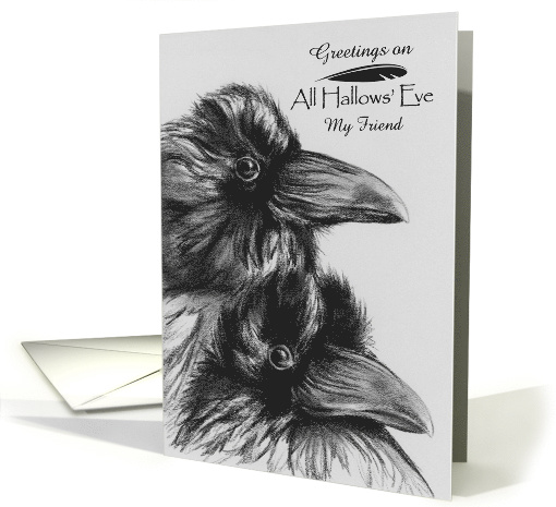Custom Friend Two Ravens Halloween Greetings card (1531598)