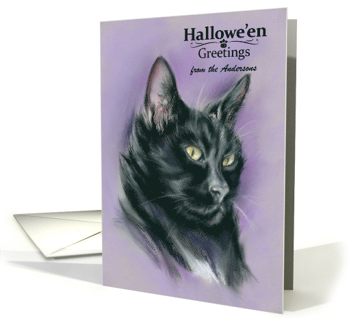 Personalized From Our House to Yours Halloween Black Cat Art card