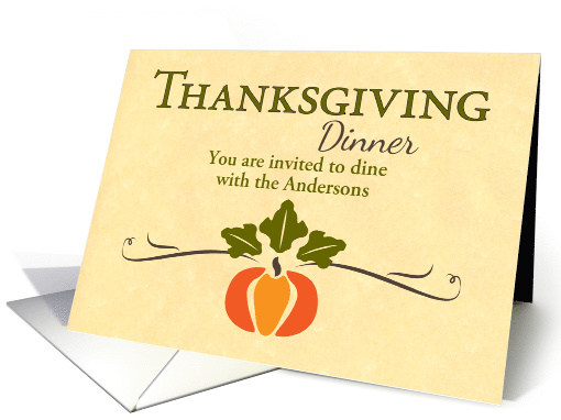 Custom Thanksgiving Dinner Invitation Pumpkin and Vine Graphic card