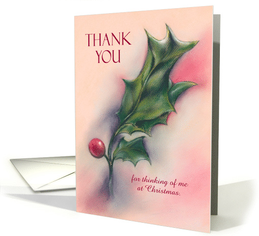 Custom Holiday Holly Pastel Art Thank You card (1535098)