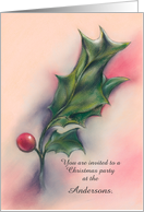 Custom Winter Holiday Party Invitation Holly Pastel Art card
