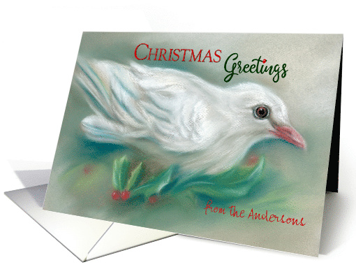 Personalized From Name White Christmas Dove in Holly card (1536314)
