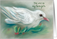 Custom Thinking of You Winter White Dove in Holly card