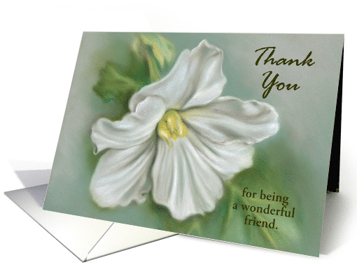 Custom Thank You Friend White Begonia Flower Pastel Art card (1537086)