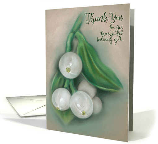 Custom Thank You Christmas Mistletoe Berries Pastel Art card (1537982)