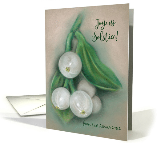 Personalized Name Solstice Mistletoe Berries Pastel Art Anderson card