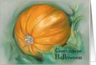 Halloween Greetings Pumpkin on the Vine Pastel Art card