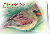 Personalized From Name Holiday Greetings Cardinal in Pine Pastel card