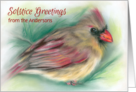 Personalized Name Solstice Cardinal with Pine Needles Pastel Art card