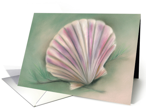 All Occasion Blank Scallop Seashell and Pine Twigs Pastel Art card