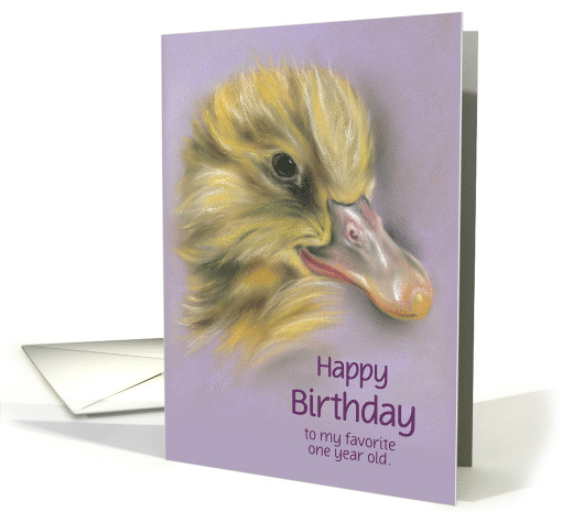Custom Age Fluffy Duckling Child One Year Old Birthday card (1546520)
