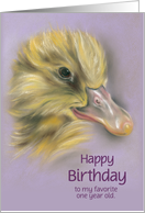 Custom Age Fluffy Duckling Child One Year Old Birthday card