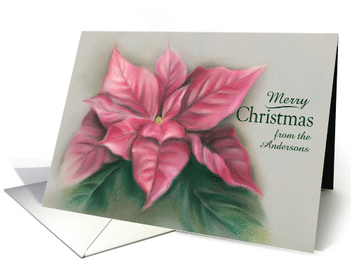 Personalized From Name Christmas Pink Poinsettia Art Anderson card